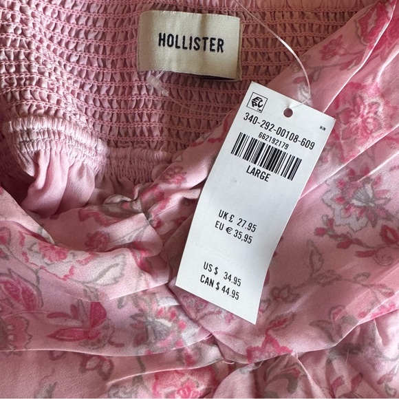 HOLLISTER Babydoll Top NWT Pink Floral Chiffon Womens Large - Picture 7 of 11